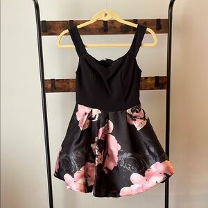 Speechless Black and Pink Floral Dress with Bubble Hem